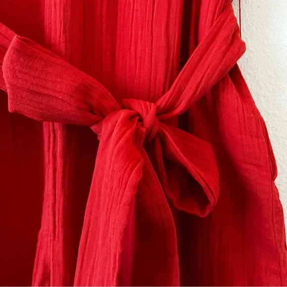 Pact Coastal Double Gauze Belted Jumpsuit Organic Cotton Red XS NWOT - Picture 6 of 16